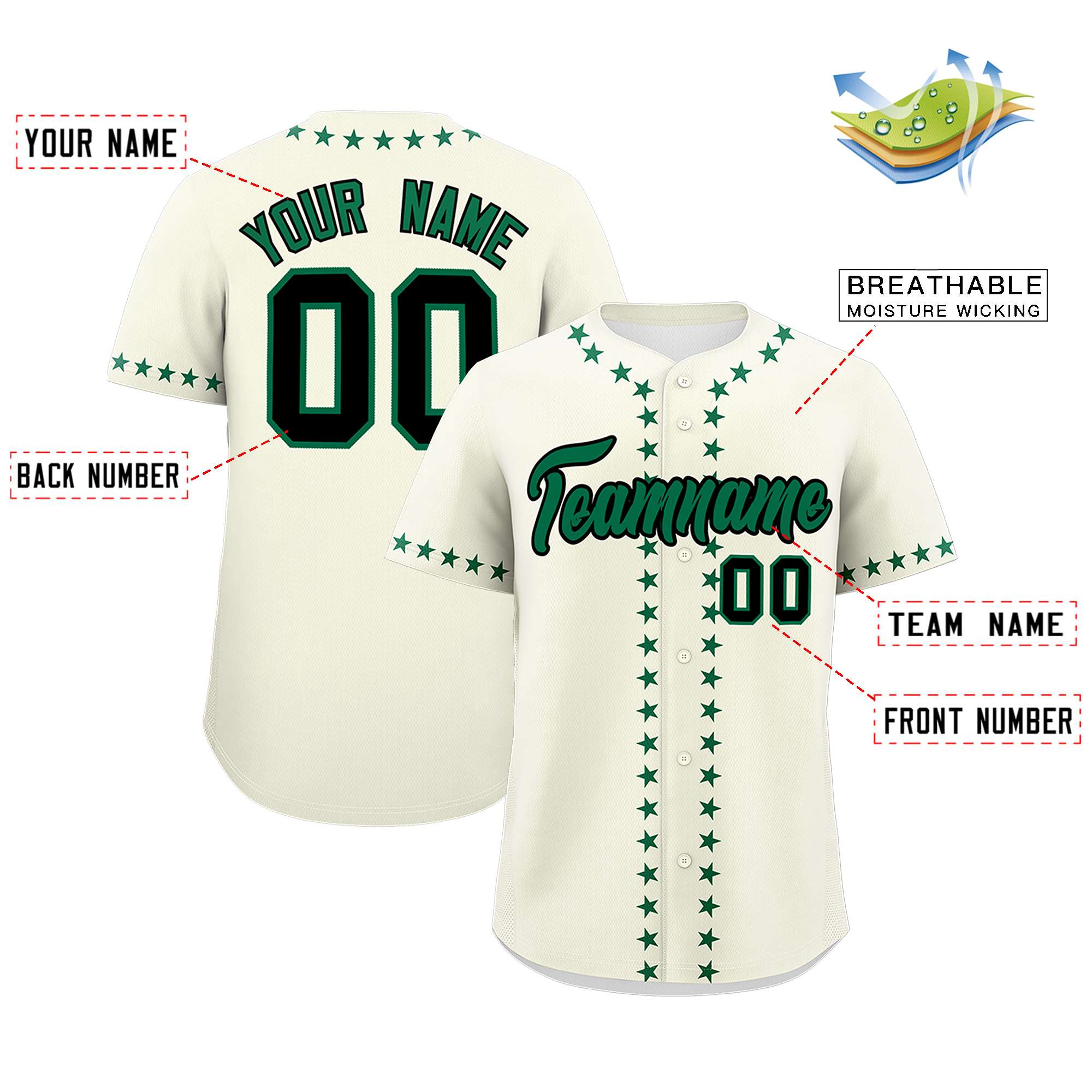 Custom Cream Kelly Green Star Ribbing Authentic Baseball Jersey