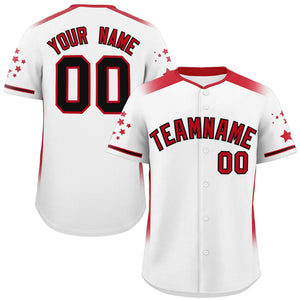 Custom White Red Gradient Side Personalized Star Pattern Authentic Baseball Jersey