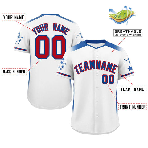 Custom White Royal Gradient Side Personalized Star Pattern Authentic Baseball Jersey