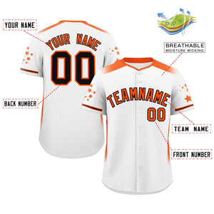 Custom White Orange Gradient Side Personalized Star Pattern Authentic Baseball Jersey