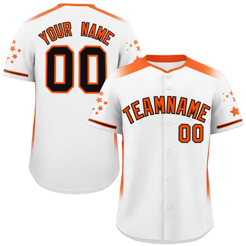 Custom White Orange Gradient Side Personalized Star Pattern Authentic Baseball Jersey
