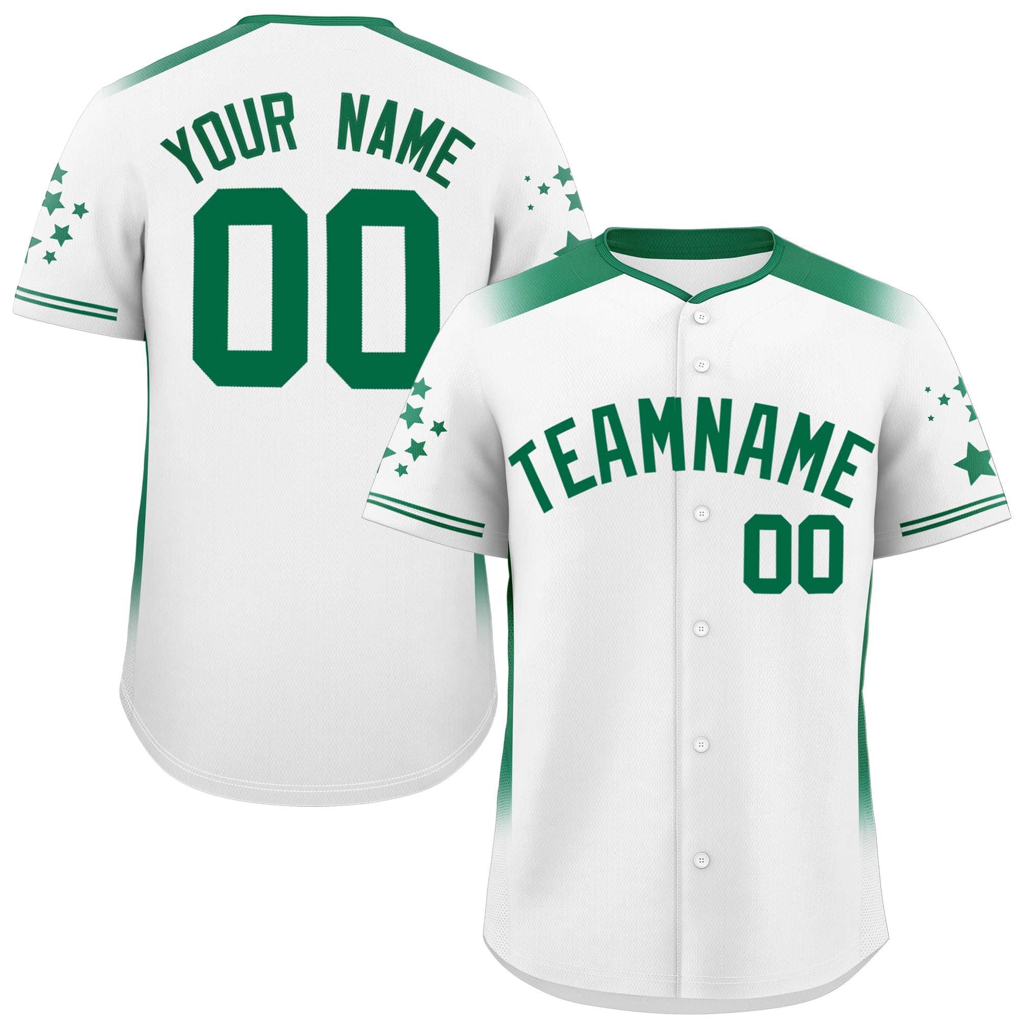 Custom White Kelly Green Gradient Side Personalized Star Pattern Authentic Baseball Jersey