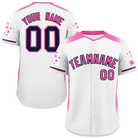 Custom White Pink Gradient Side Personalized Star Pattern Authentic Baseball Jersey