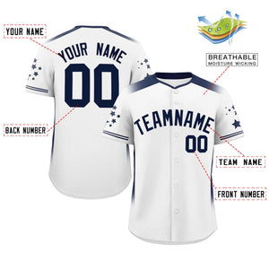 Custom White Navy Gradient Side Personalized Star Pattern Authentic Baseball Jersey