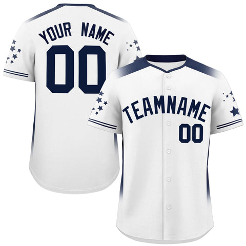 Custom White Navy Gradient Side Personalized Star Pattern Authentic Baseball Jersey