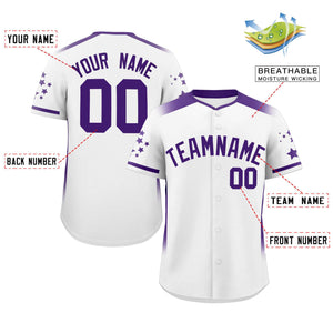 Custom White Purple Gradient Side Personalized Star Pattern Authentic Baseball Jersey