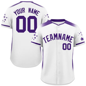 Custom White Purple Gradient Side Personalized Star Pattern Authentic Baseball Jersey