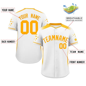 Custom White Yellow Gradient Side Personalized Star Pattern Authentic Baseball Jersey