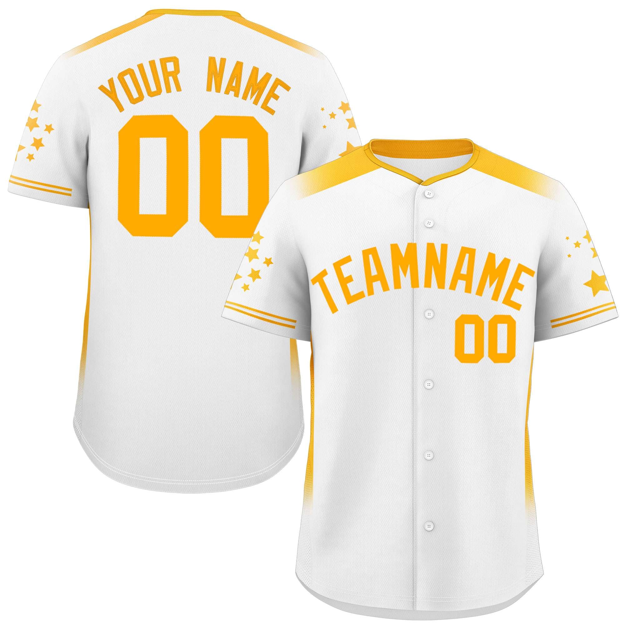 Custom White Yellow Gradient Side Personalized Star Pattern Authentic Baseball Jersey