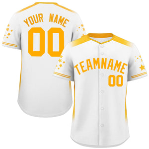 Custom White Yellow Gradient Side Personalized Star Pattern Authentic Baseball Jersey