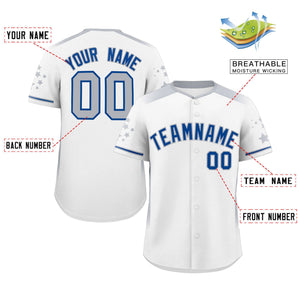 Custom White Gray Gradient Side Personalized Star Pattern Authentic Baseball Jersey