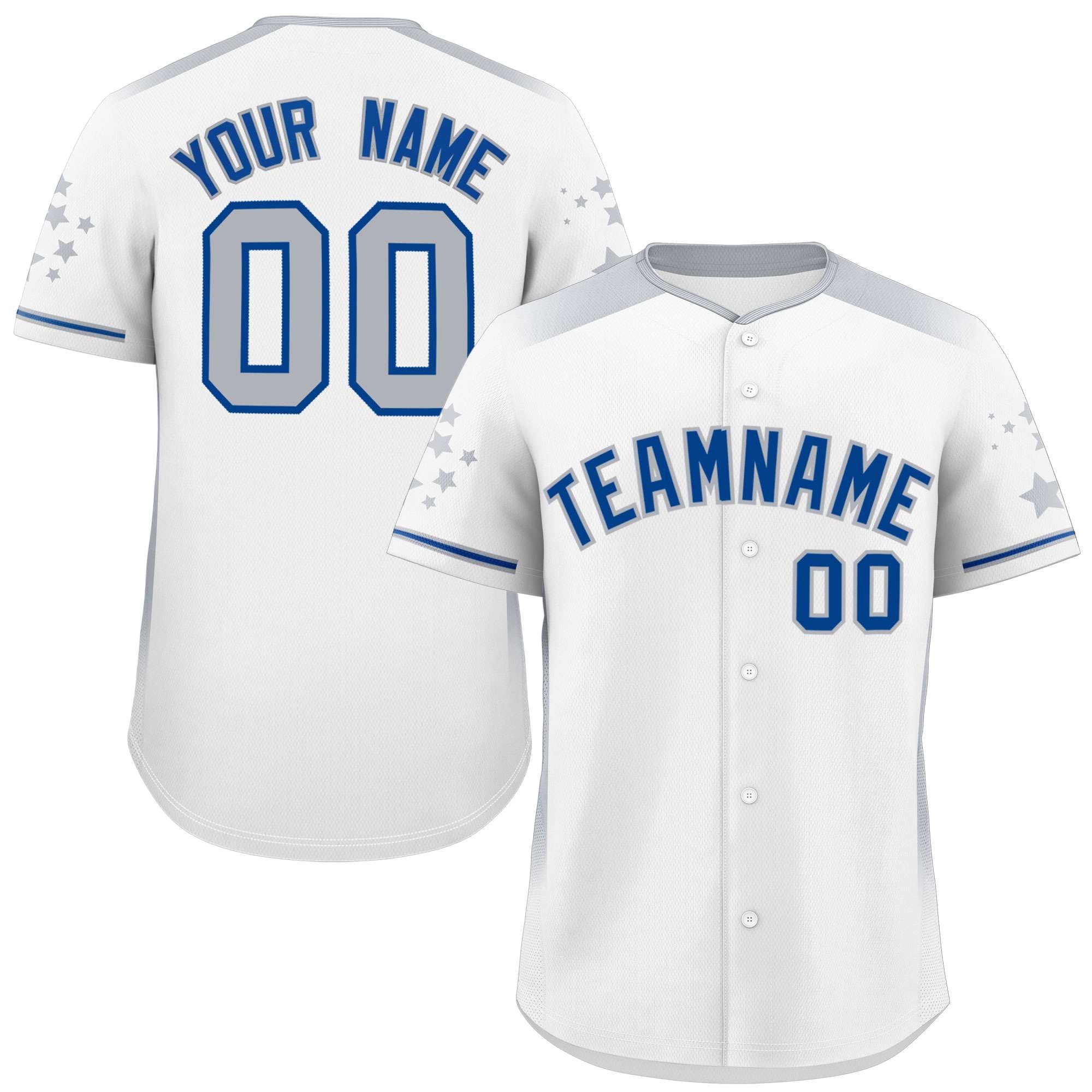 Custom White Gray Gradient Side Personalized Star Pattern Authentic Baseball Jersey