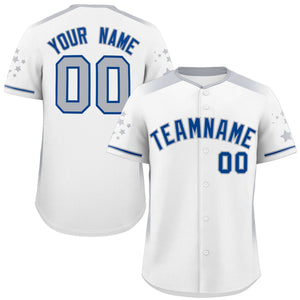 Custom White Gray Gradient Side Personalized Star Pattern Authentic Baseball Jersey