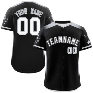 Custom Black Gray Gradient Side Personalized Star Pattern Authentic Baseball Jersey