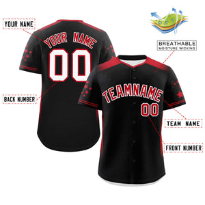 Custom Black Red Gradient Side Personalized Star Pattern Authentic Baseball Jersey