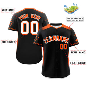 Custom Black Orange Gradient Side Personalized Star Pattern Authentic Baseball Jersey