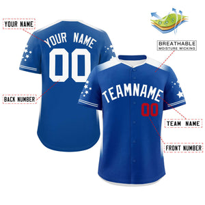 Custom Royal White Gradient Side Personalized Star Pattern Authentic Baseball Jersey