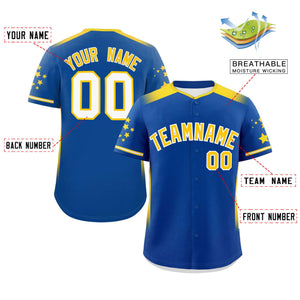 Custom Royal Gold Gradient Side Personalized Star Pattern Authentic Baseball Jersey