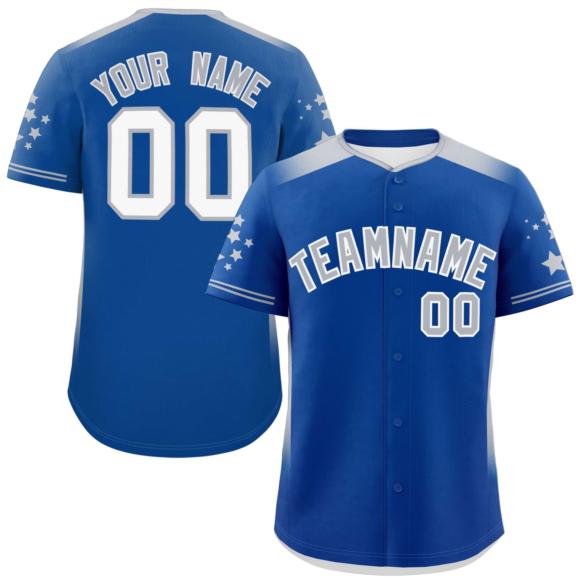 Custom Royal Gray Gradient Side Personalized Star Pattern Authentic Baseball Jersey