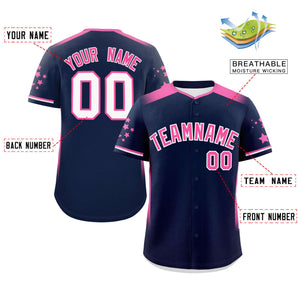 Custom Navy Pink Gradient Side Personalized Star Pattern Authentic Baseball Jersey