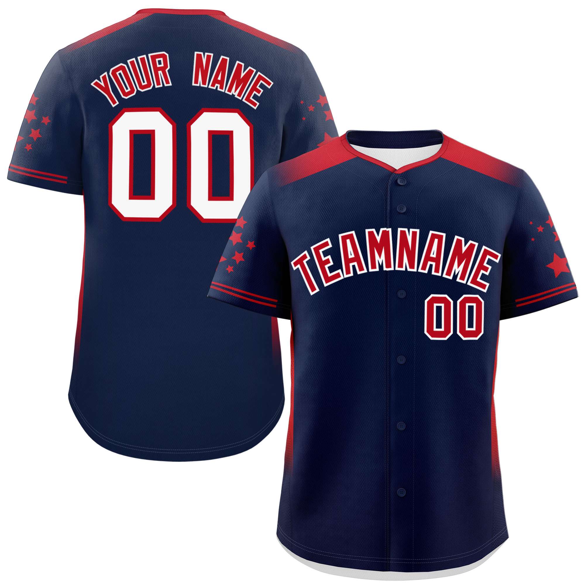 Custom Navy Red Gradient Side Personalized Star Pattern Authentic Baseball Jersey