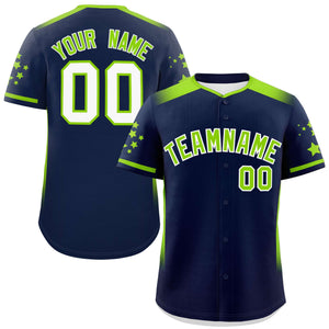 Custom Navy Neon Green Gradient Side Personalized Star Pattern Authentic Baseball Jersey