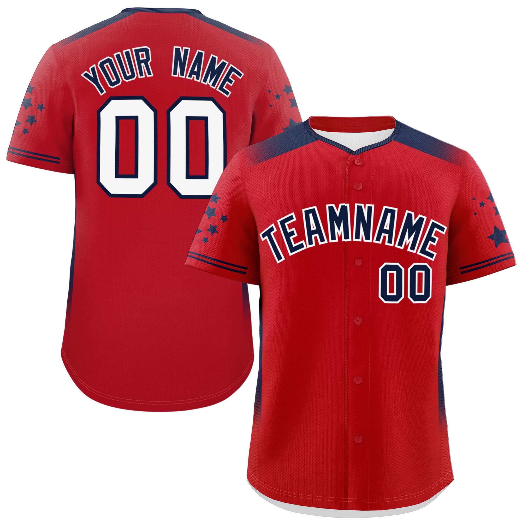 Custom Red Navy Gradient Side Personalized Star Pattern Authentic Baseball Jersey