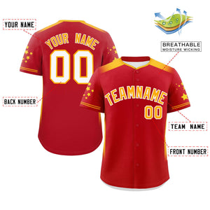 Custom Red Yellow Gradient Side Personalized Star Pattern Authentic Baseball Jersey