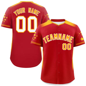 Custom Red Yellow Gradient Side Personalized Star Pattern Authentic Baseball Jersey