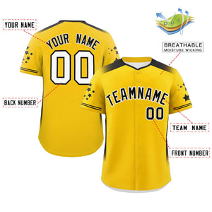 Custom Gold Black Gradient Side Personalized Star Pattern Authentic Baseball Jersey