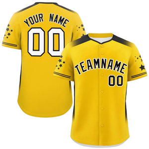 Custom Gold Black Gradient Side Personalized Star Pattern Authentic Baseball Jersey