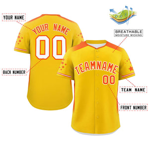 Custom Gold Orange Gradient Side Personalized Star Pattern Authentic Baseball Jersey