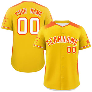 Custom Gold Orange Gradient Side Personalized Star Pattern Authentic Baseball Jersey