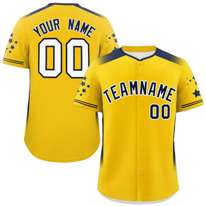 Custom Gold Navy Gradient Side Personalized Star Pattern Authentic Baseball Jersey