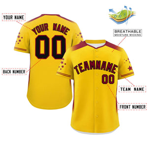 Custom Gold Crimson Gradient Side Personalized Star Pattern Authentic Baseball Jersey