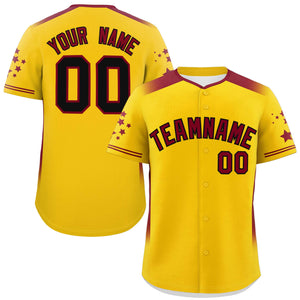 Custom Gold Crimson Gradient Side Personalized Star Pattern Authentic Baseball Jersey