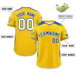 Custom Gold Royal Gradient Side Personalized Star Pattern Authentic Baseball Jersey