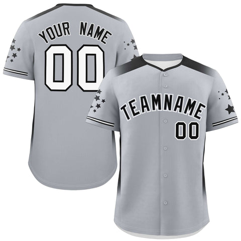 Custom Gray Black Gradient Side Personalized Star Pattern Authentic Baseball Jersey