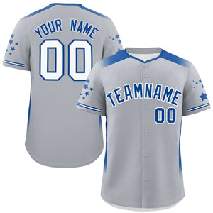 Custom Gray Royal Gradient Side Personalized Star Pattern Authentic Baseball Jersey