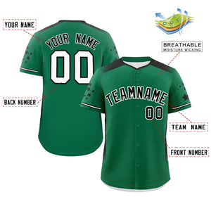 Custom Kelly Green Black Gradient Side Personalized Star Pattern Authentic Baseball Jersey