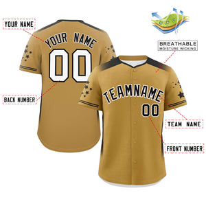 Custom Old Gold Black Gradient Side Personalized Star Pattern Authentic Baseball Jersey