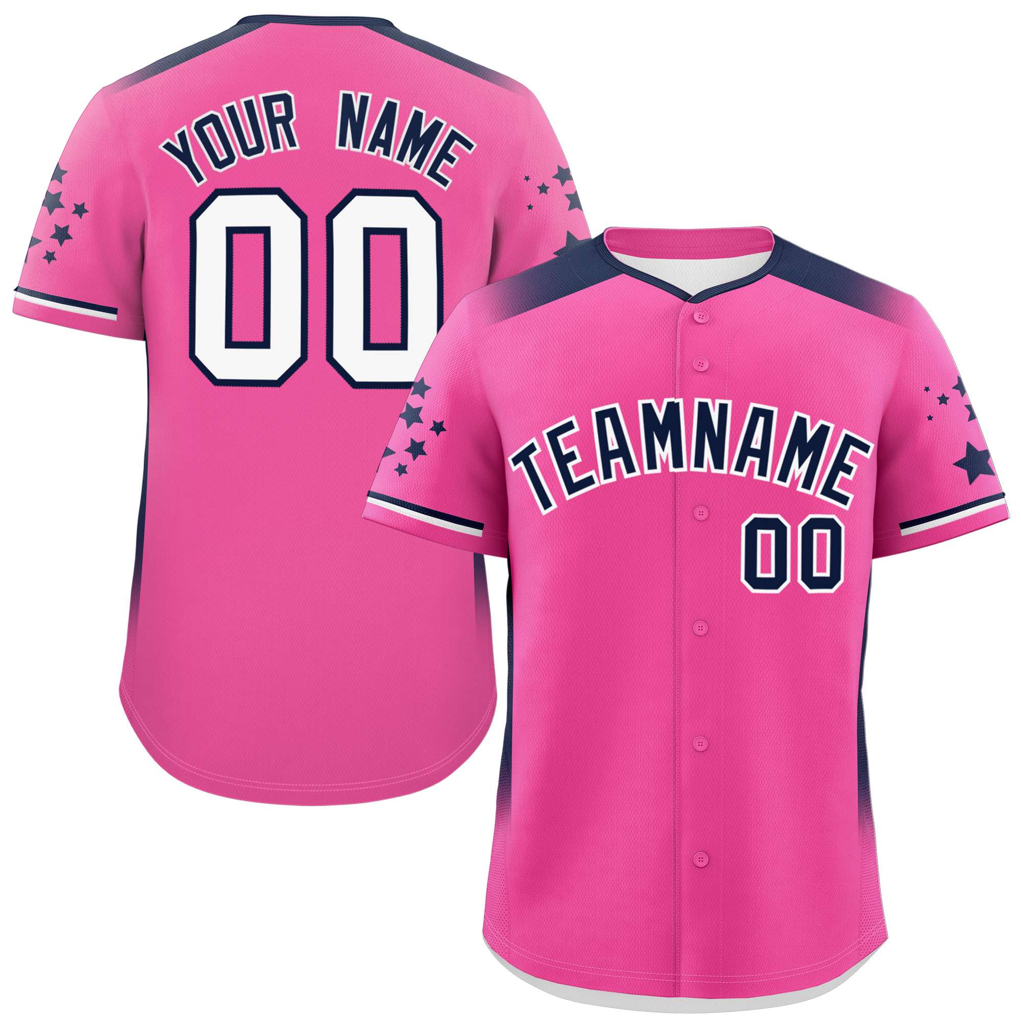 Custom Pink Navy Gradient Side Personalized Star Pattern Authentic Baseball Jersey