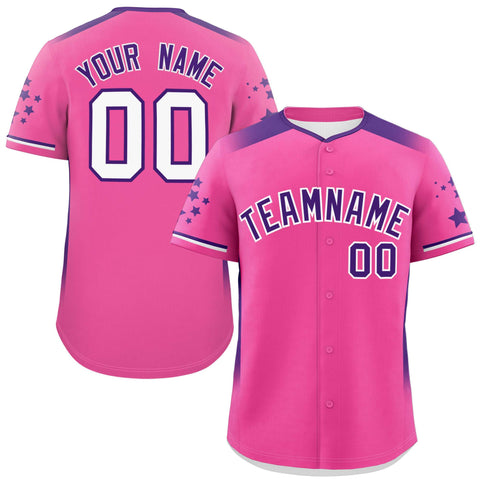 Custom Pink Purple Gradient Side Personalized Star Pattern Authentic Baseball Jersey