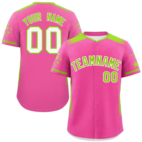 Custom Pink Neon Green Gradient Side Personalized Star Pattern Authentic Baseball Jersey