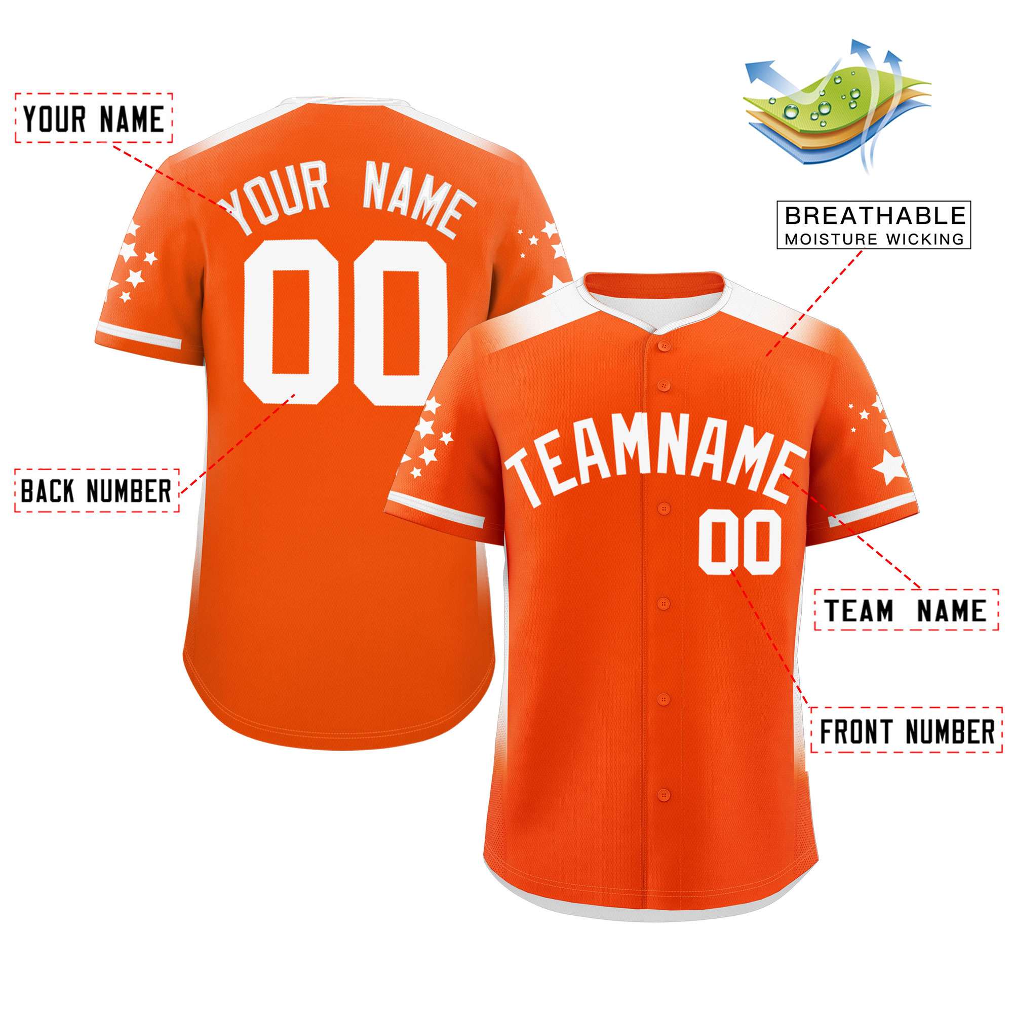 Custom Orange White Gradient Side Personalized Star Pattern Authentic Baseball Jersey