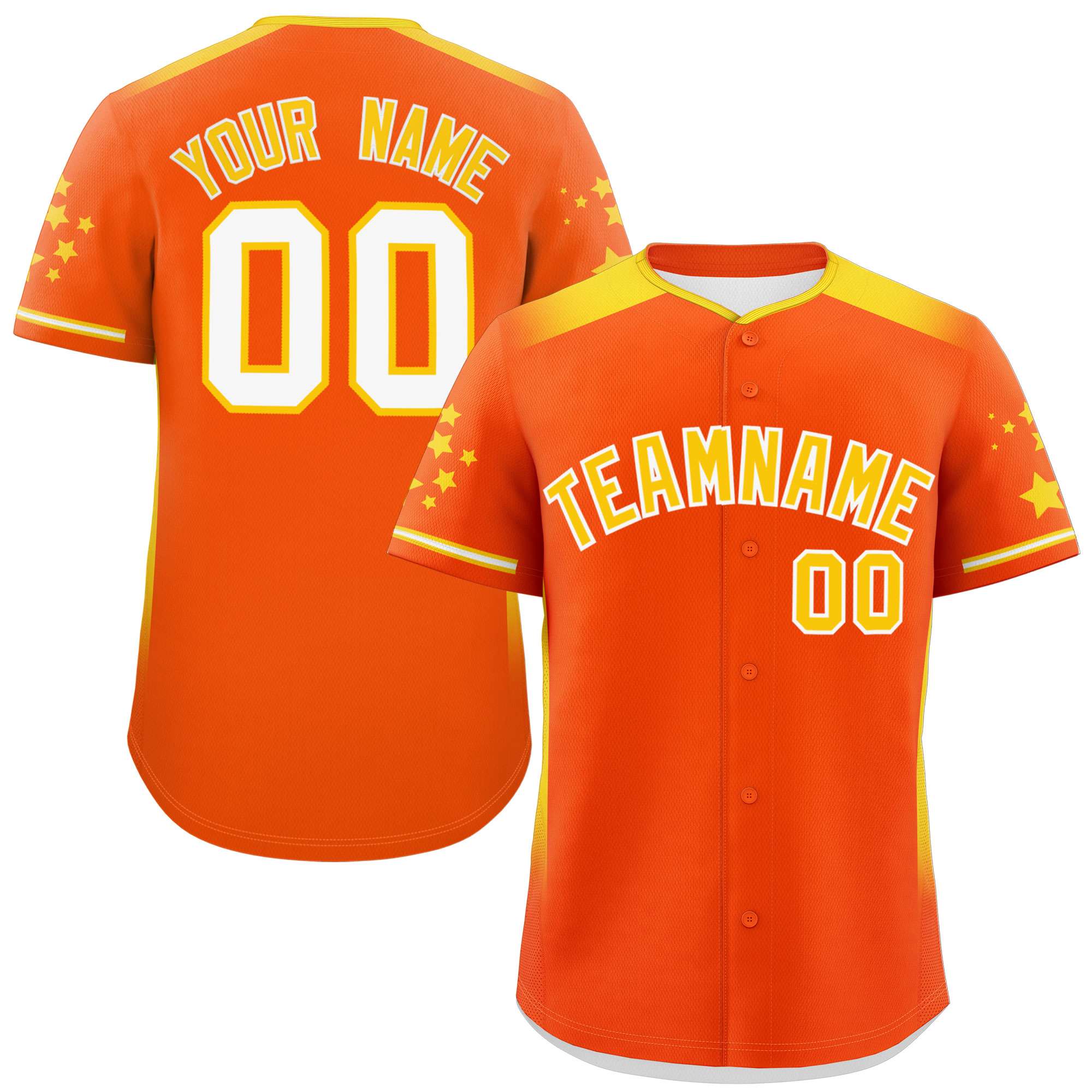 Custom Orange Gold Gradient Side Personalized Star Pattern Authentic Baseball Jersey