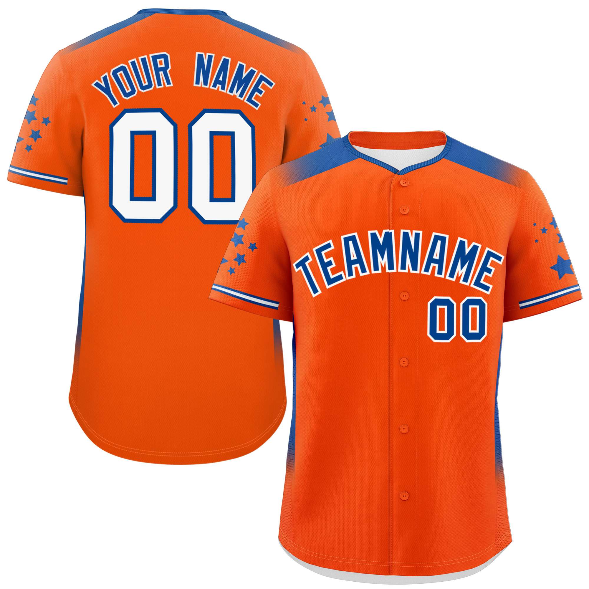 Custom Orange Royal Gradient Side Personalized Star Pattern Authentic Baseball Jersey