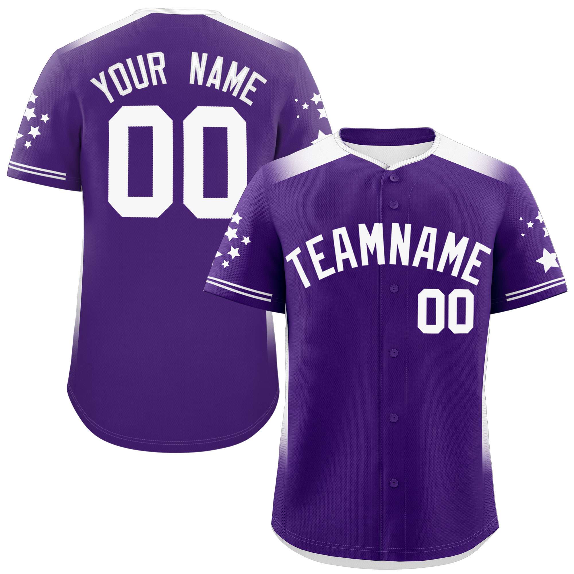 Custom Purple White Gradient Side Personalized Star Pattern Authentic Baseball Jersey