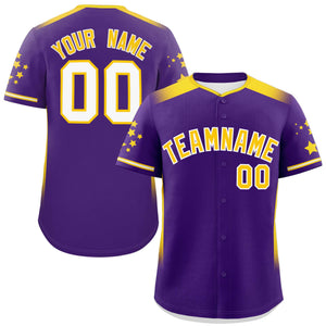 Custom Purple Gold Gradient Side Personalized Star Pattern Authentic Baseball Jersey