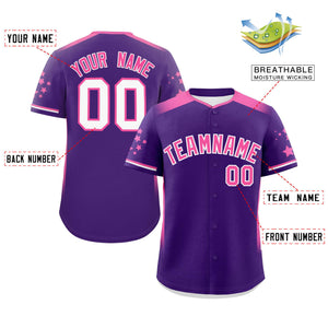 Custom Purple Pink Gradient Side Personalized Star Pattern Authentic Baseball Jersey